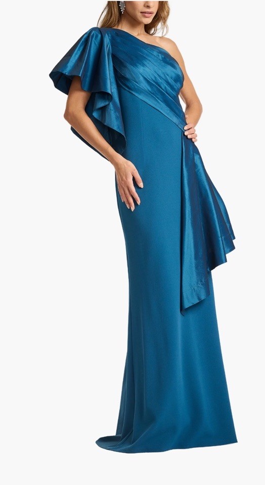 Tadashi Shoji Jersey, Taffeta One Shoulder Gown, Sz L/12,New, Teal