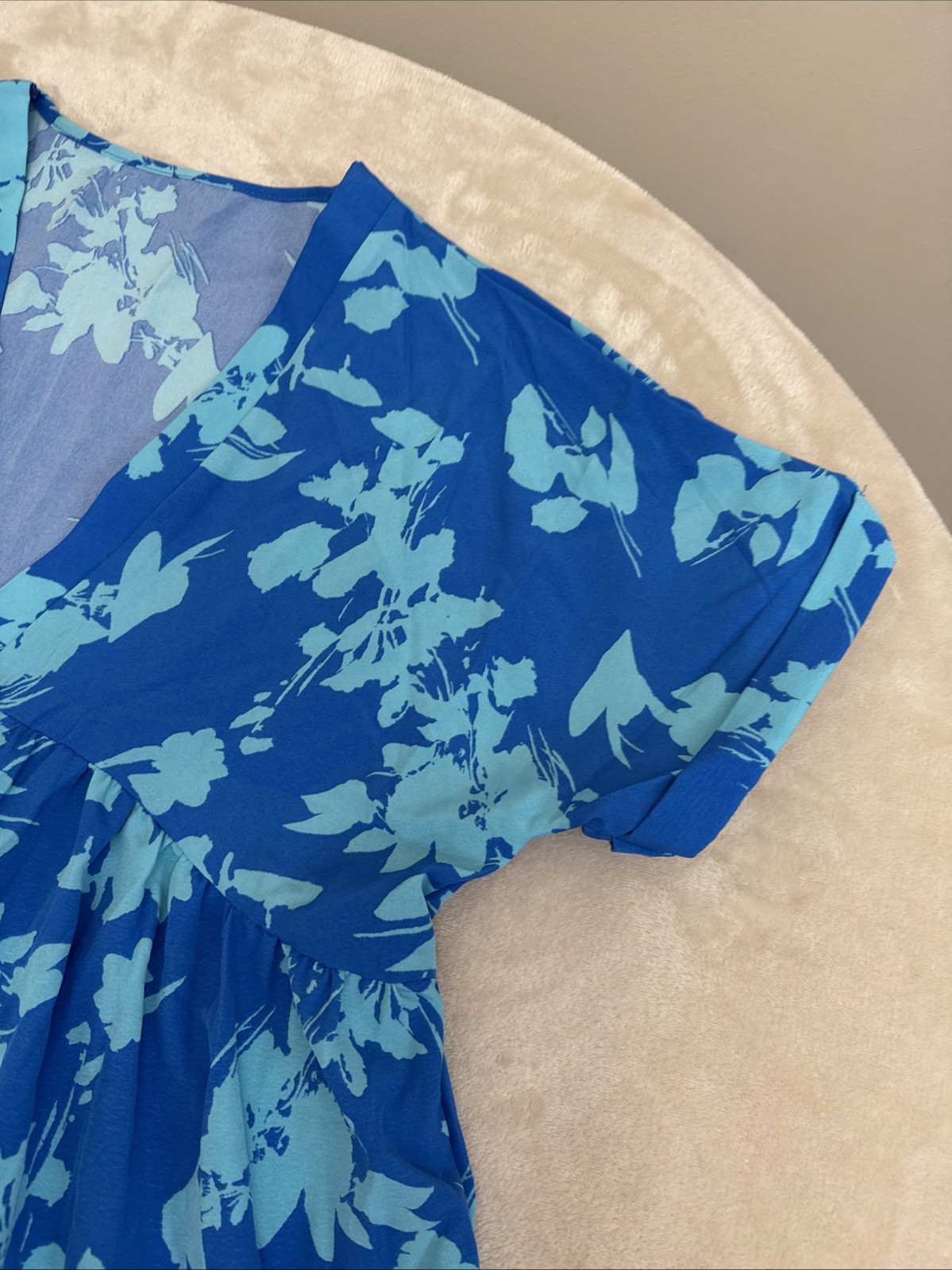Womans Floral Blue Short Sleeve STRETCH Summer Dress Size LARGE 8/10 NEW!