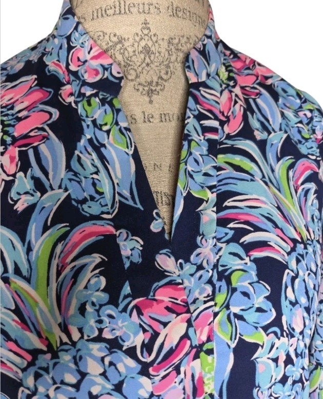 Lilly Pulitzer Winona Stretch Dress Navy Pineapple Paradise Size S