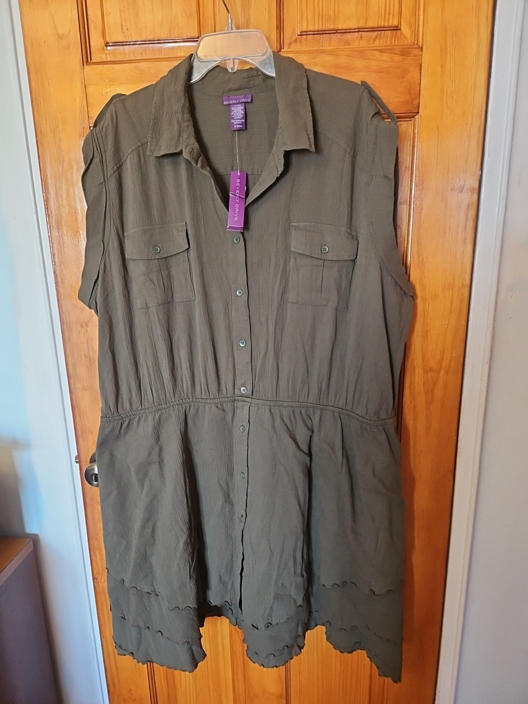 Beverly Drive Dress Womens Plus 24W-26W Sleeveless MILITARY Lined COTTON NWT