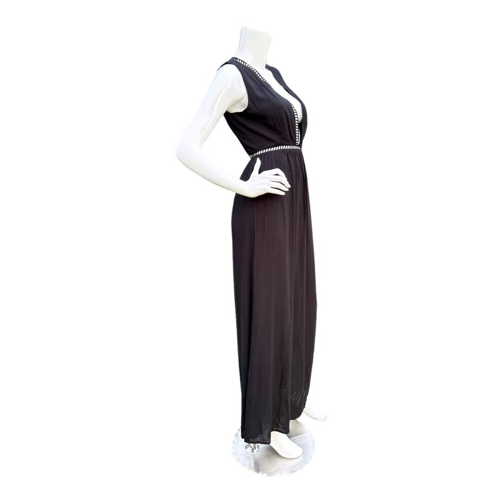 TOBI Classic 90s Black LBD Maxi Dress Deep Plunge V Neckline Small