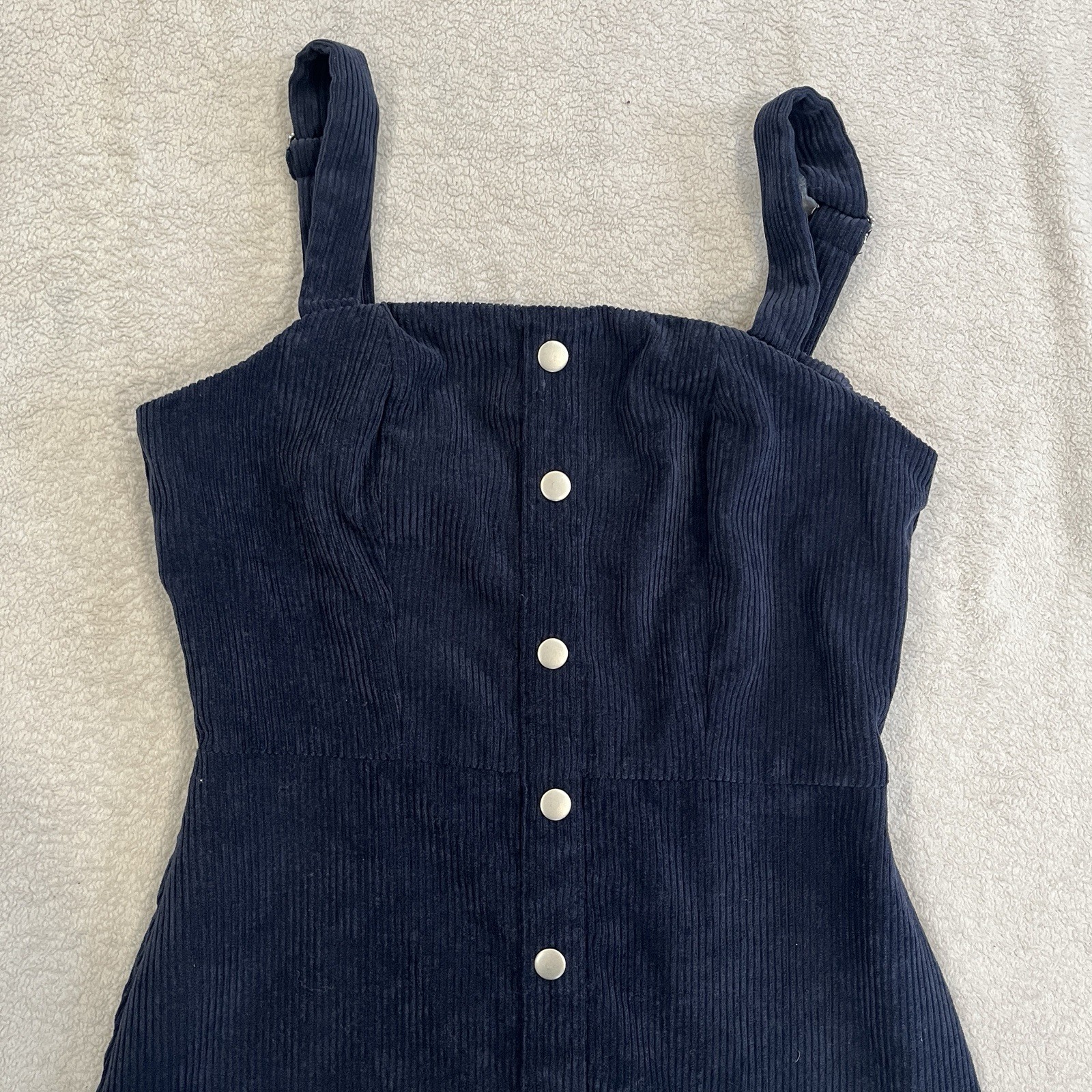 Lulus Womens XS Button Front Corduroy Mini Dress Sweet Contentment Blue Short