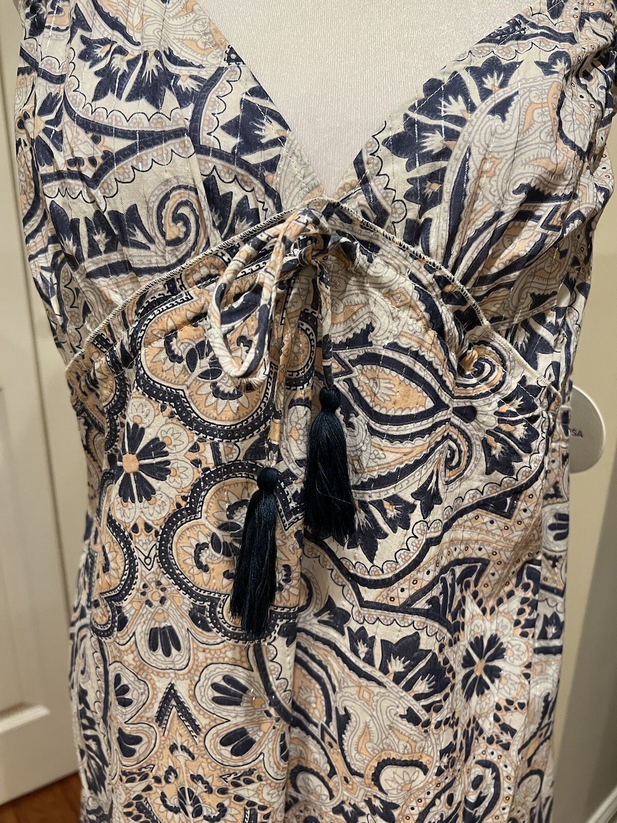 Revolve Tularosa Cecily Pom Pom Halter Maxi Dress S NWT Textile Print