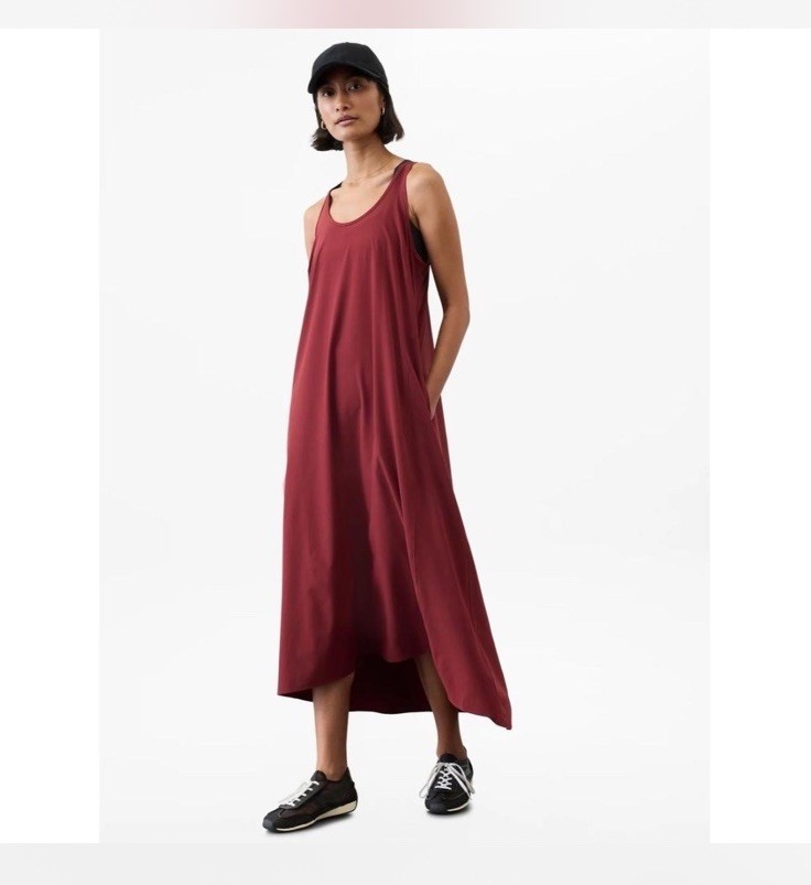 Athleta Presidio Traveler Maxi Dress Sz XSP Petite Racerback Stretch Burgundy