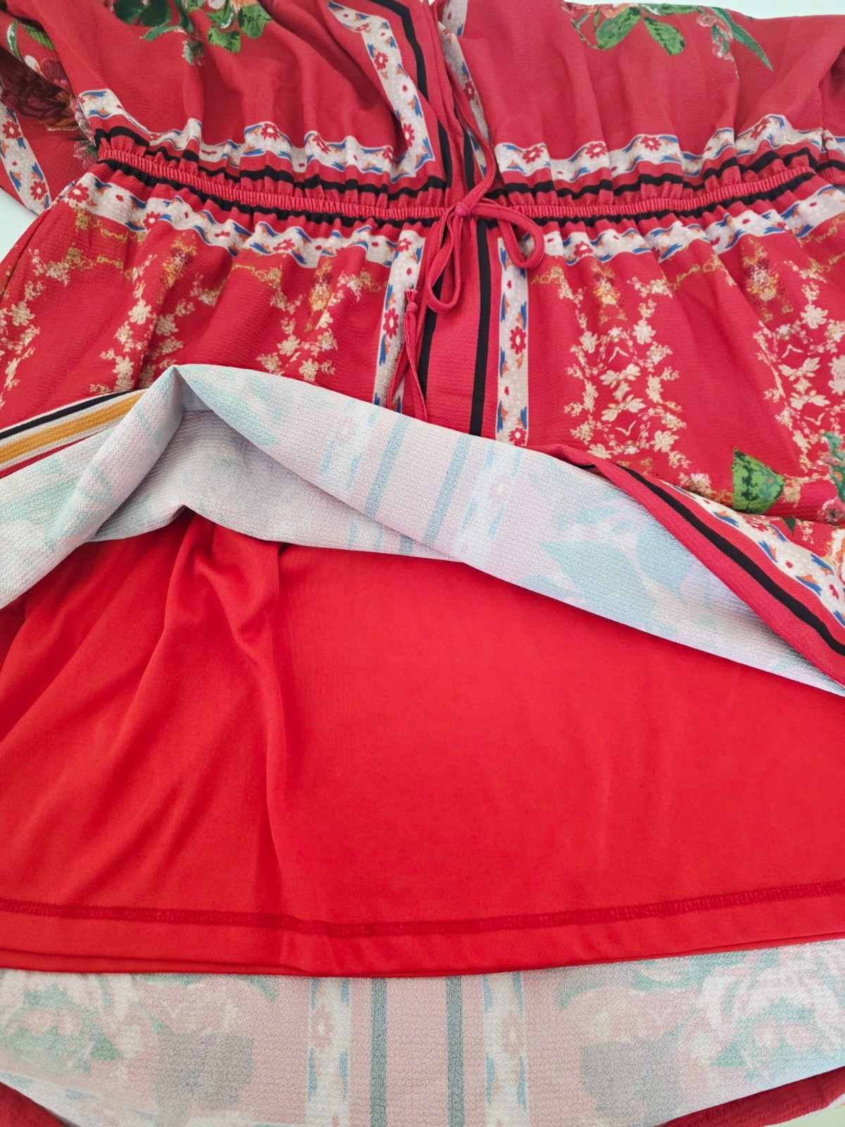 FLYING TOMATO Plus Size Red V-Neck Boho-Inspired Floral Print Midi Dress Sz 3X