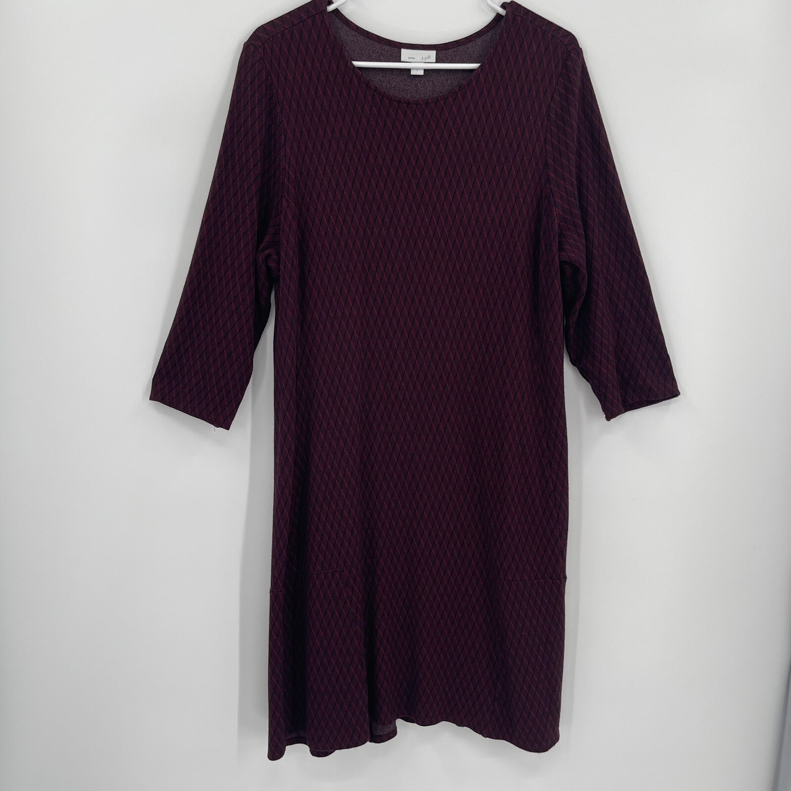 J Jill Ponte Dress Womens Large Red Black Knit Midi Seamed Stretch Casual Work