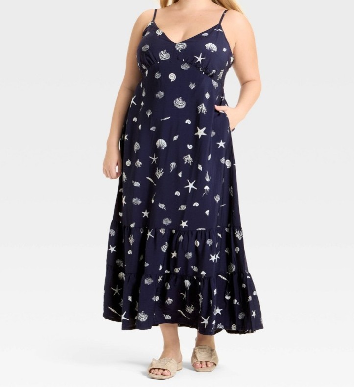 Women’s Open Back Maxi Dress – A New Day Navy Blue Seashell 4X