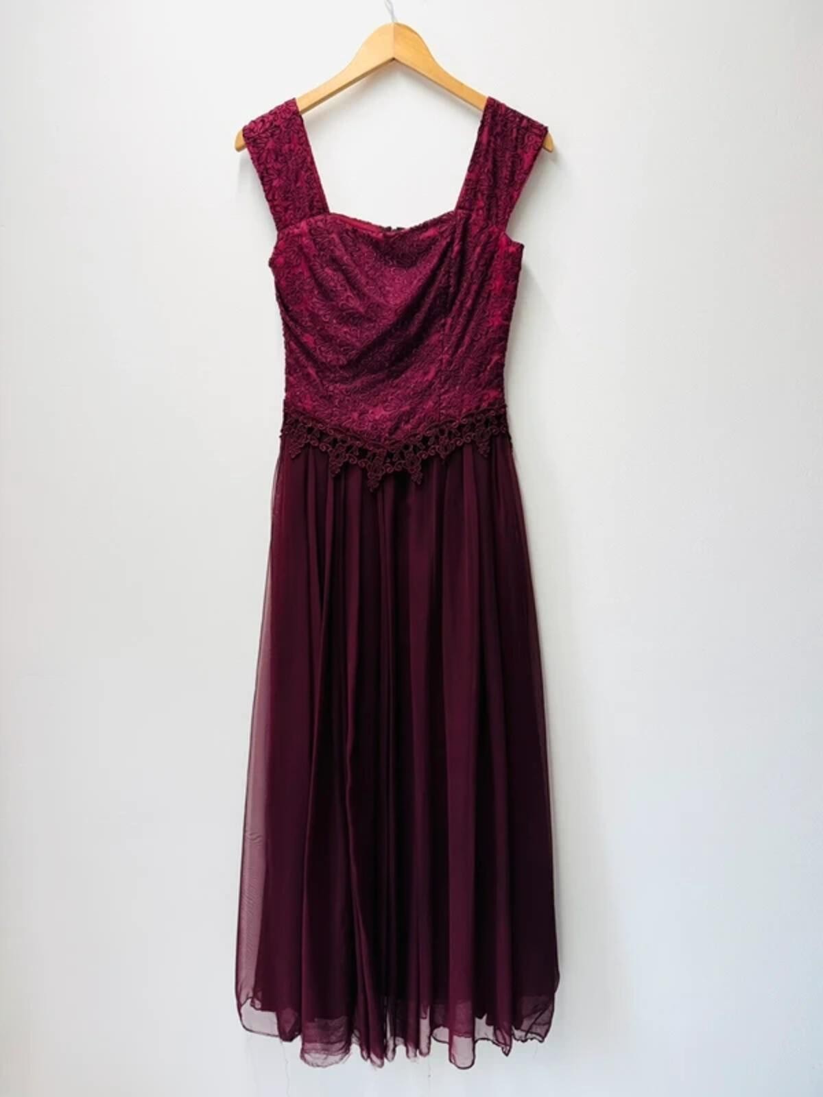Vintage 80s Maroon Maxi Dress Occasion Wedding Guest Bridesmaid Dress