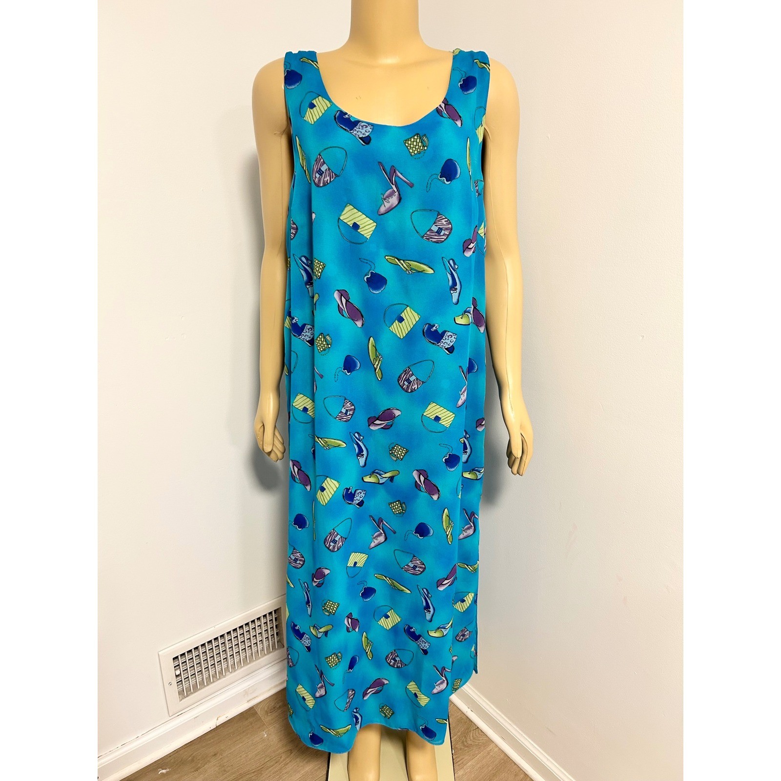 Y2K Style Reversible Blue Maxi Dress Novelty Shoe Bag Print Polka Dot Large