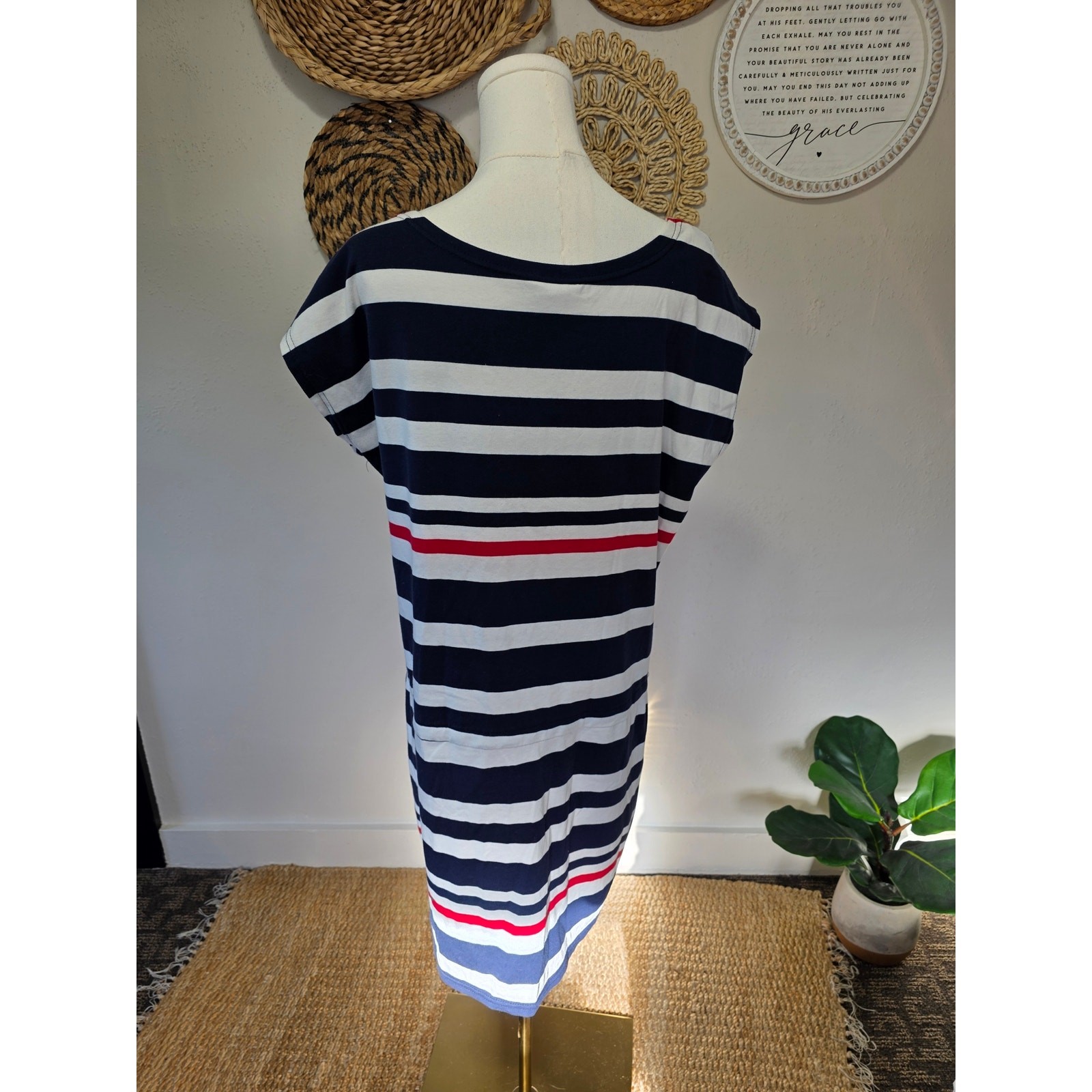 Beach by Exist Nautical Striped Red White Blue y2k Pockets Dress Womens XL