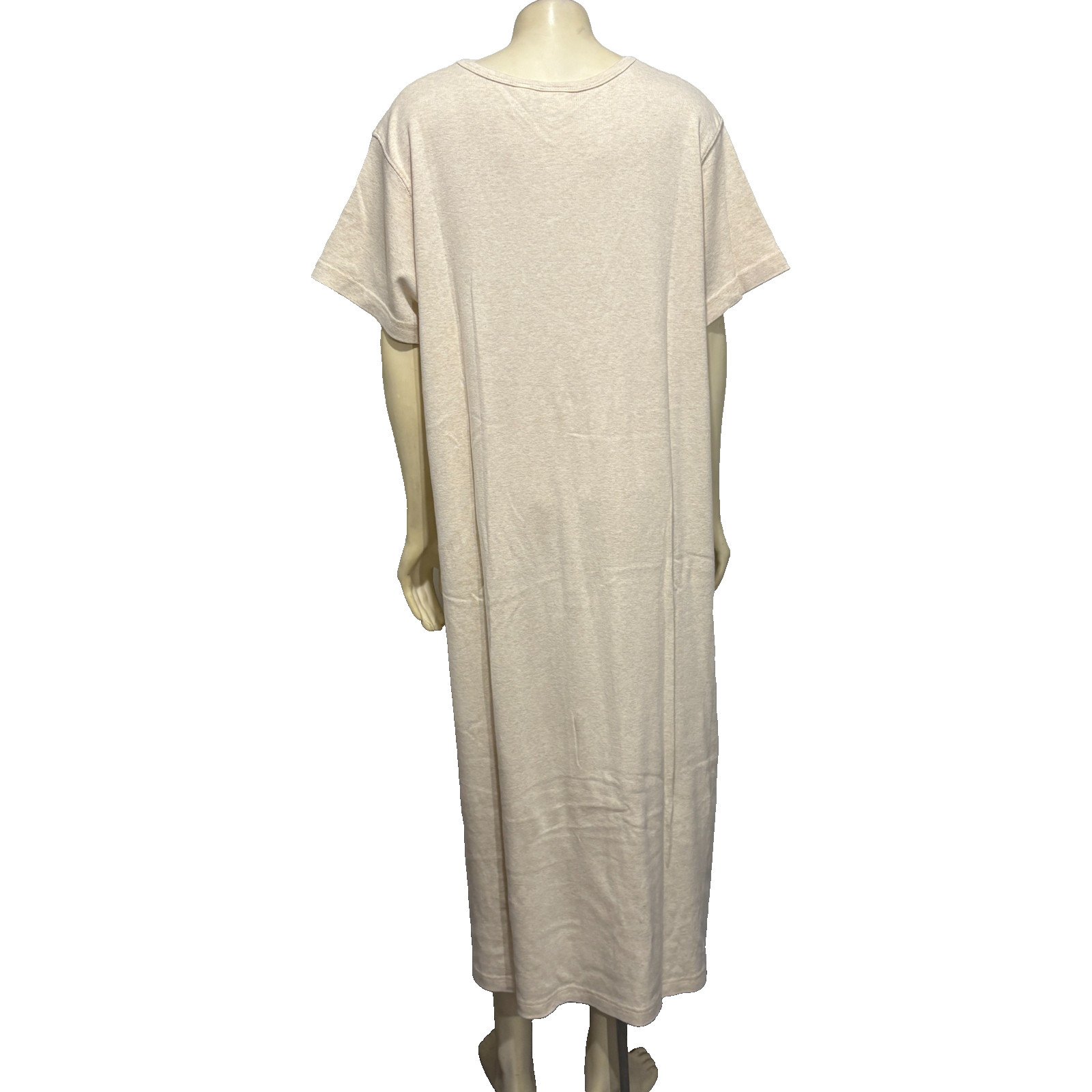 L.L. Bean PXL Oatmeal Beige Cotton Knit V-Knit Long Dress Short-Sleeve NEW