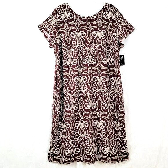 RN Studio Dress Women’s 24W Wine Taupe Short Sleeve Midi Shift Casual Career