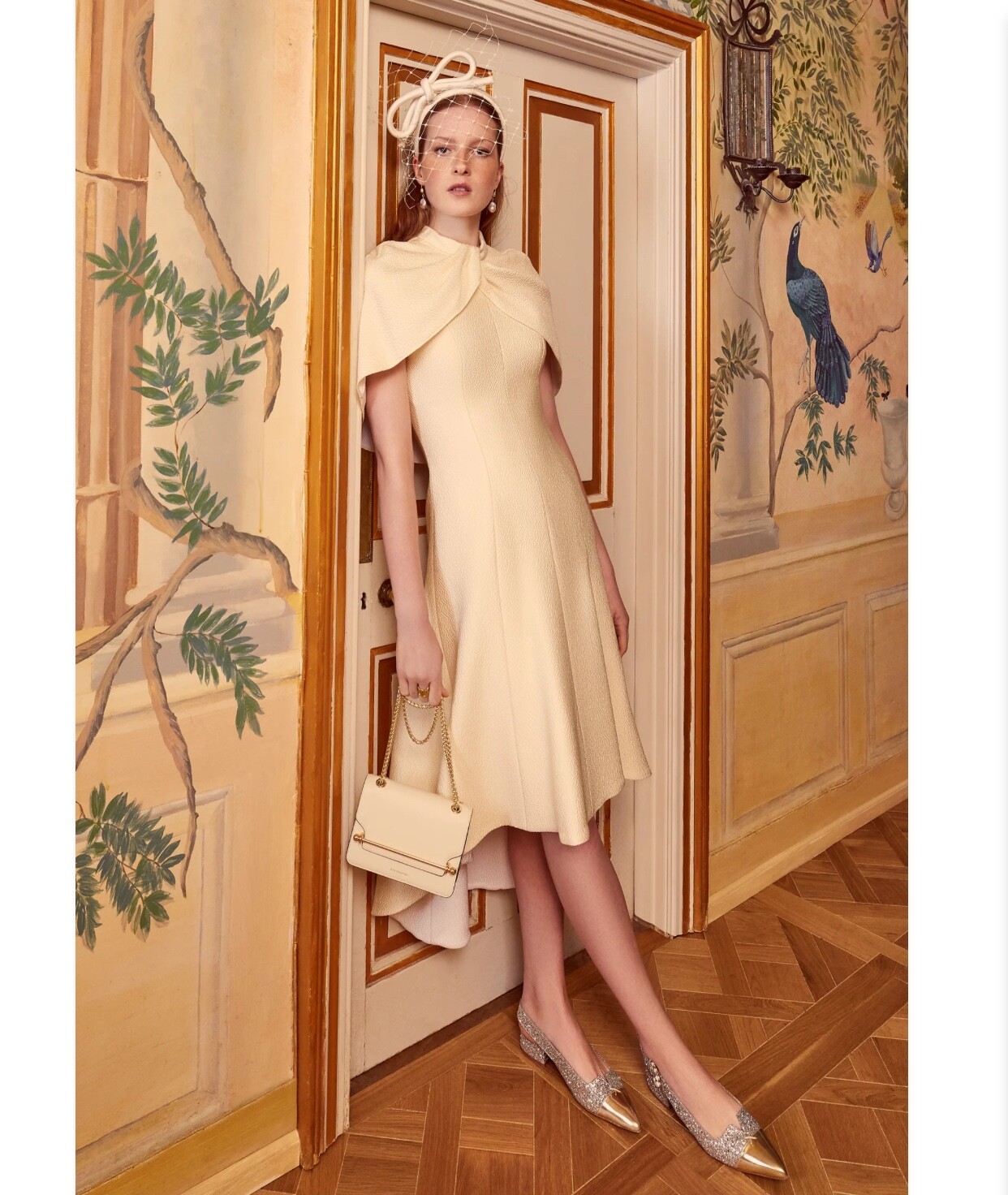 SUZANNAH LONDON Size 6 – VIOLA CAPE DRESS LEMON AND WHITE