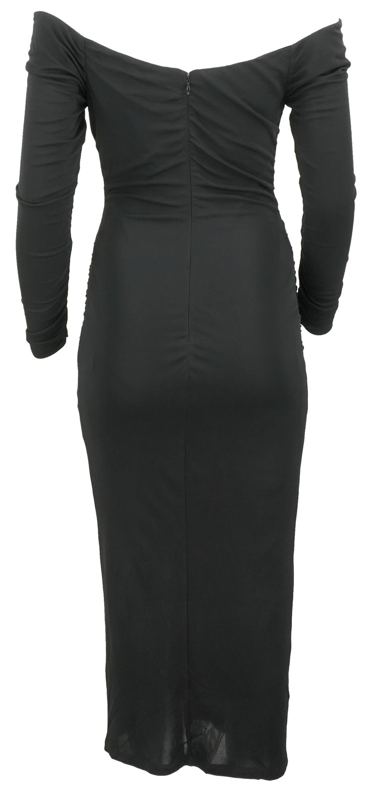 Carolina Herrera Long Sleeve Deep U-Neckline Ruched Midi Dress in Black