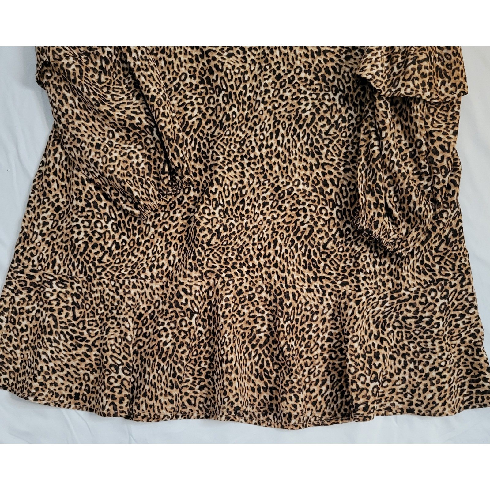Leopard Animal Print Dress Womens Large Brown Ruffle Tiered Sleeve 90s Mob Wife