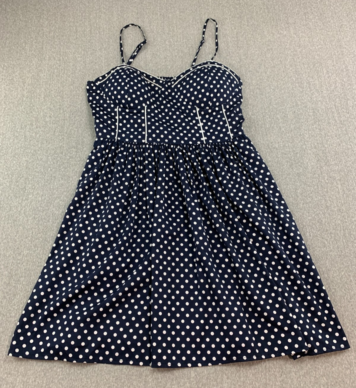 American Rag Smocked Back Polka Dot Corset Dress Women XL Navy Light Flowy Cute