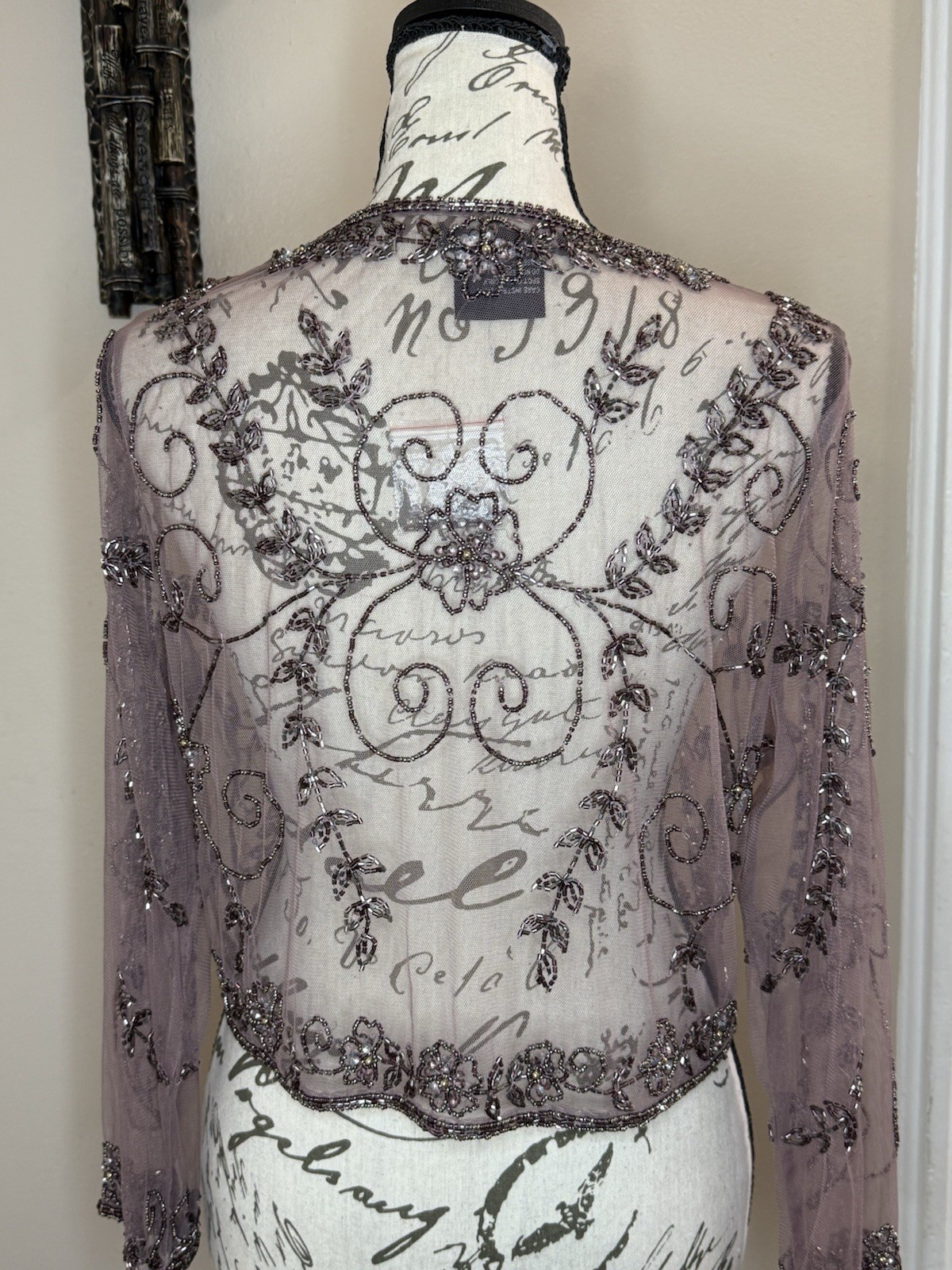 Pisarro Nights Beaded Mesh Jacket In Eggplant Size 10 NWT