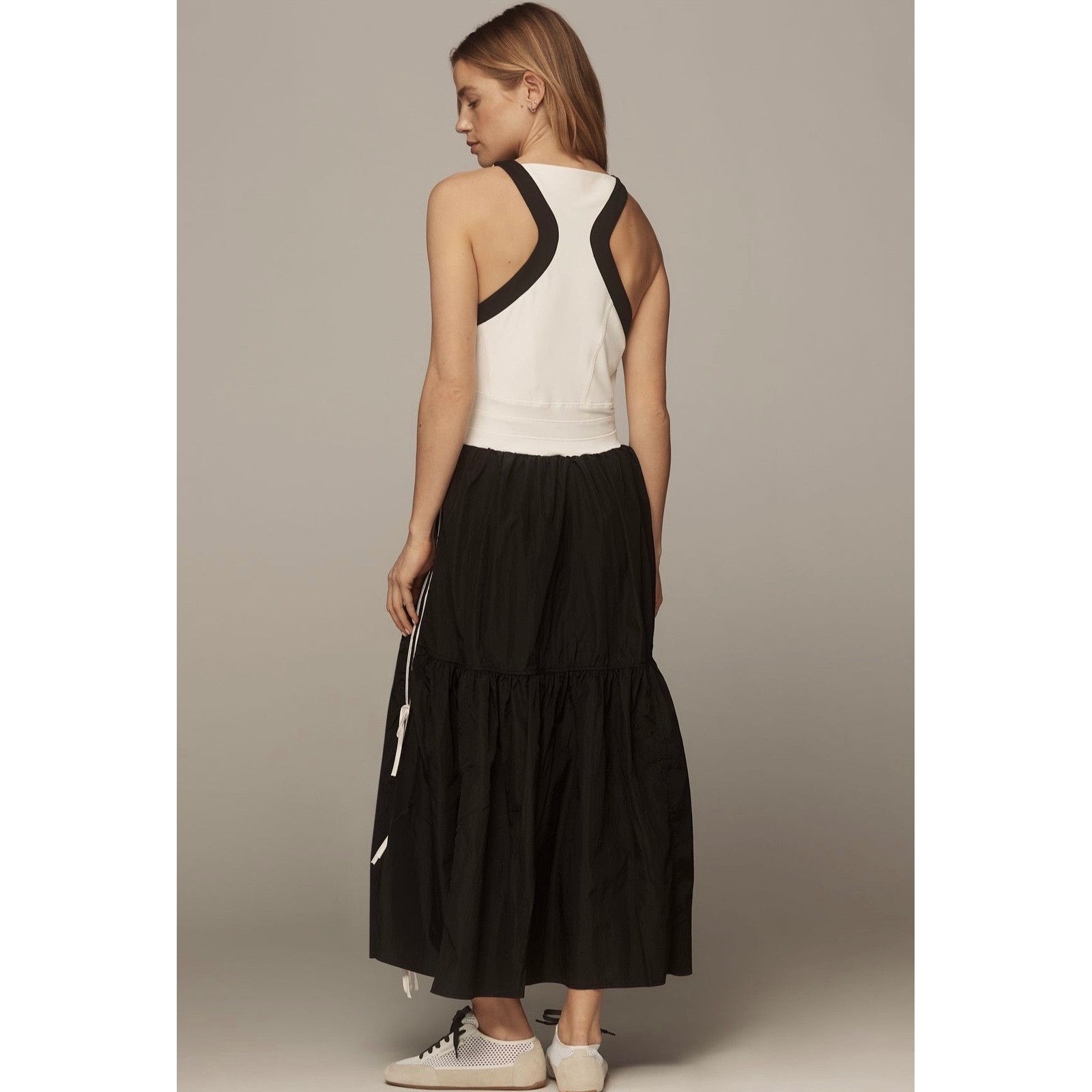 Daily Practice Anthropologie Mixed Media Maxi Dress White Black Racerback XXS