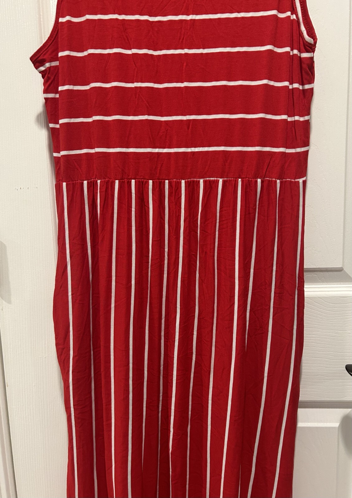 HOUNT Size L Pullover Sleeveless Long Maxi Dress Red/White Stripes w/ pockets