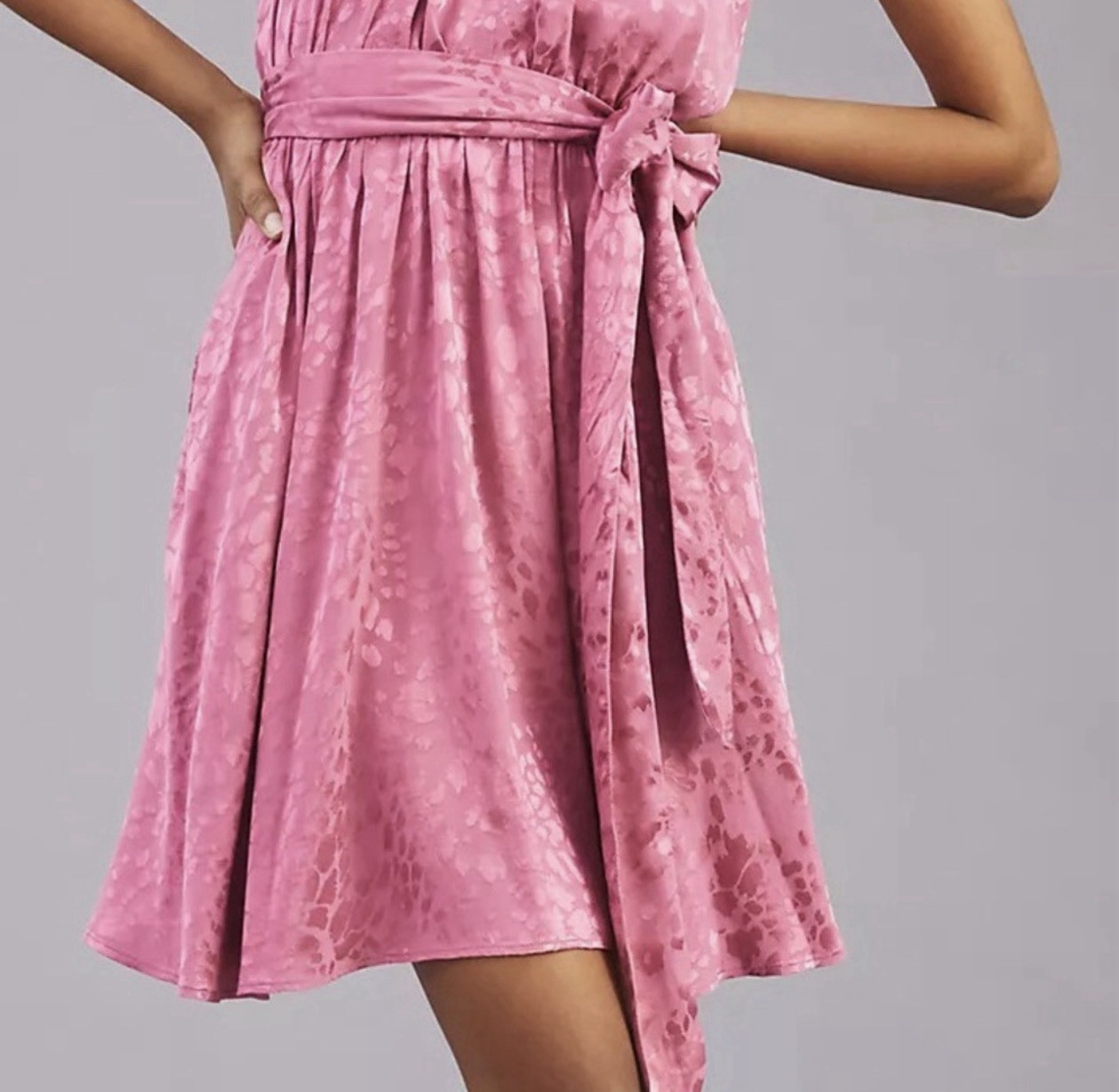 Anthropologie Rose Pink Jacquard Halter Mini Dress Small Keyhole Pockets
