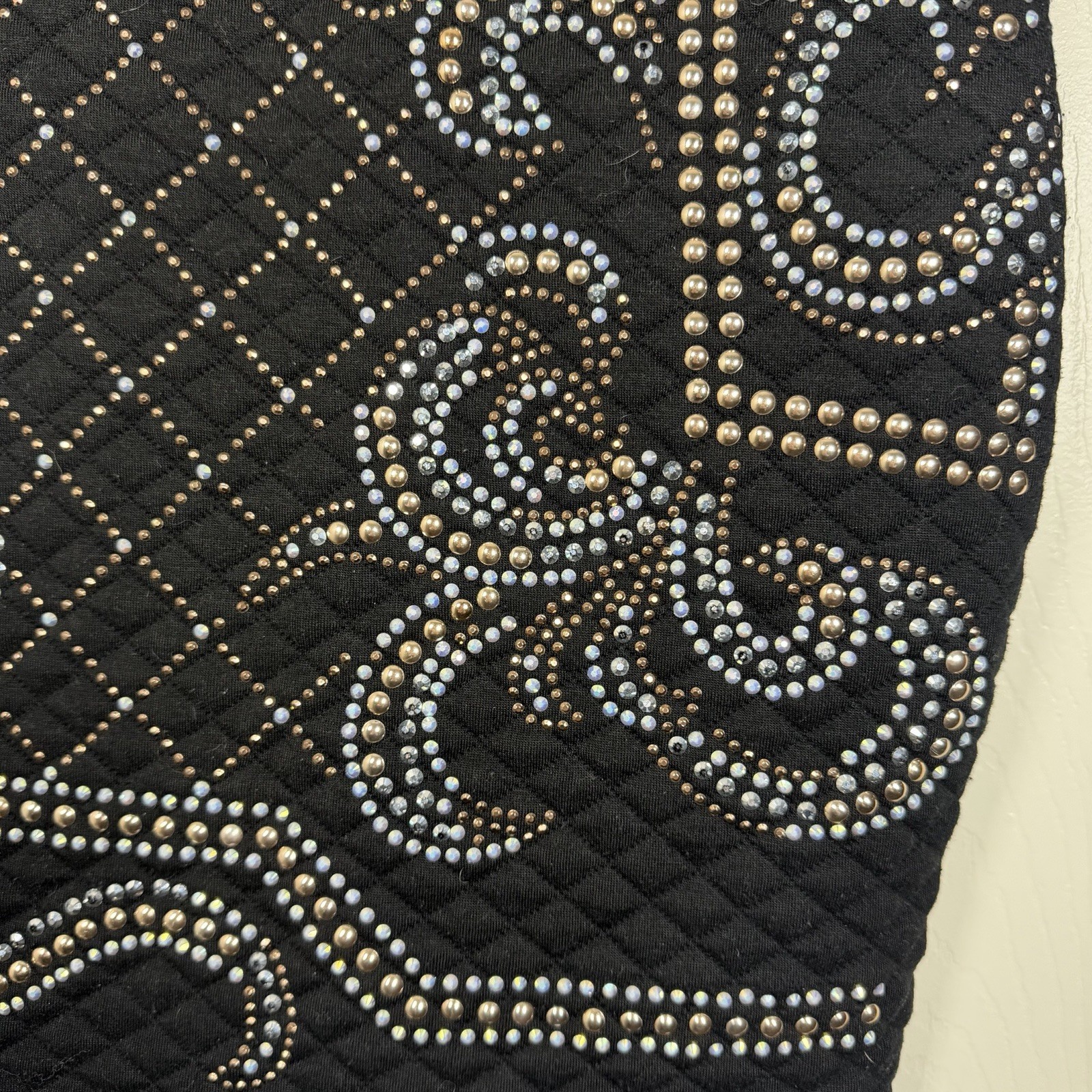 Xtaren Rhinestone Grommet Long Sleeve Quilted Celebrity Mock Neck Mini Dress Sm