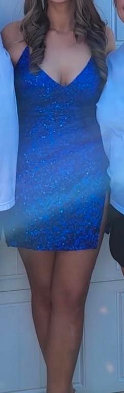 EYE CATCHING! “PRIMAVERA” BLUE SEQUIN DRESS SZ 10~TIE BACK~Prom Party Dance-LN!