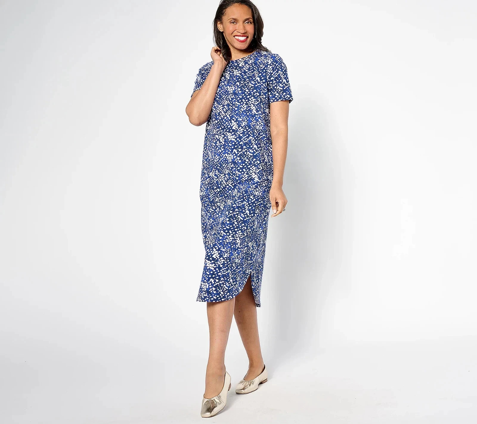 Sport Savvy T Shirt Dress XXS Blue Abstract Print Short Sleeve French Terry