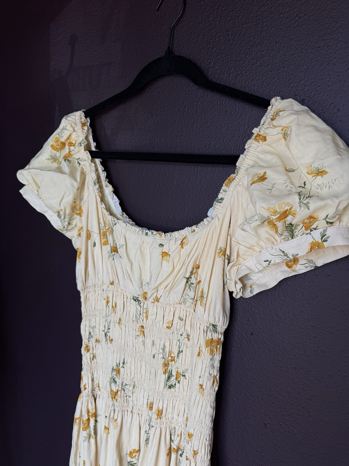 Reformation Ivory Yellow Cottage Core Floral Puff Sleeve Midi Dress Whimsical M