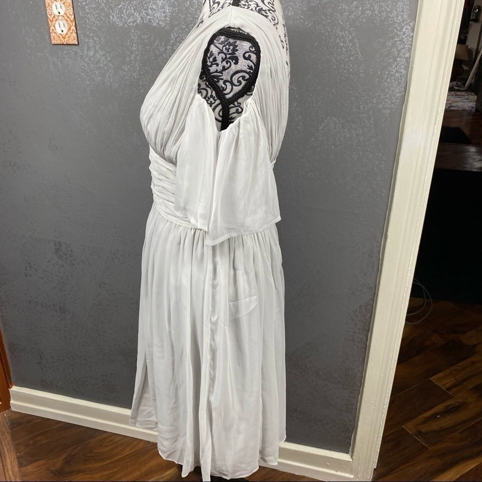 French Connection Constance Draped Cold Shoulder Dress | Light Gray | Size 4