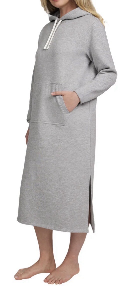 Lands’ End Women’s Hooded Lounger Hoodie Dress Navy, Cotton Pocketed Size M Swim
