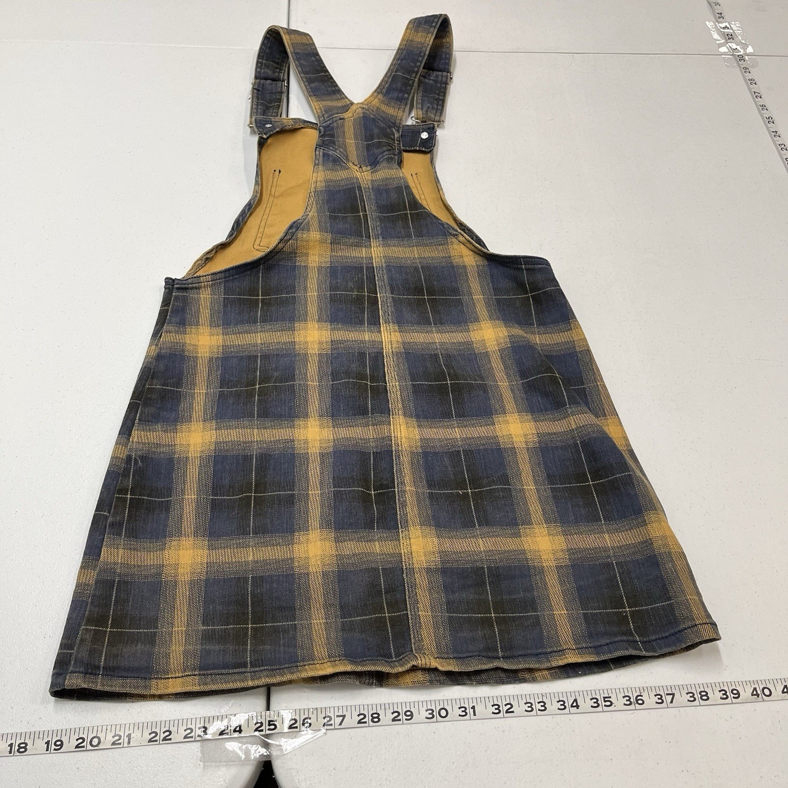 Dickies Overall Jumper Mini Dress Black Brown Tarten Plaid M Workwear Country