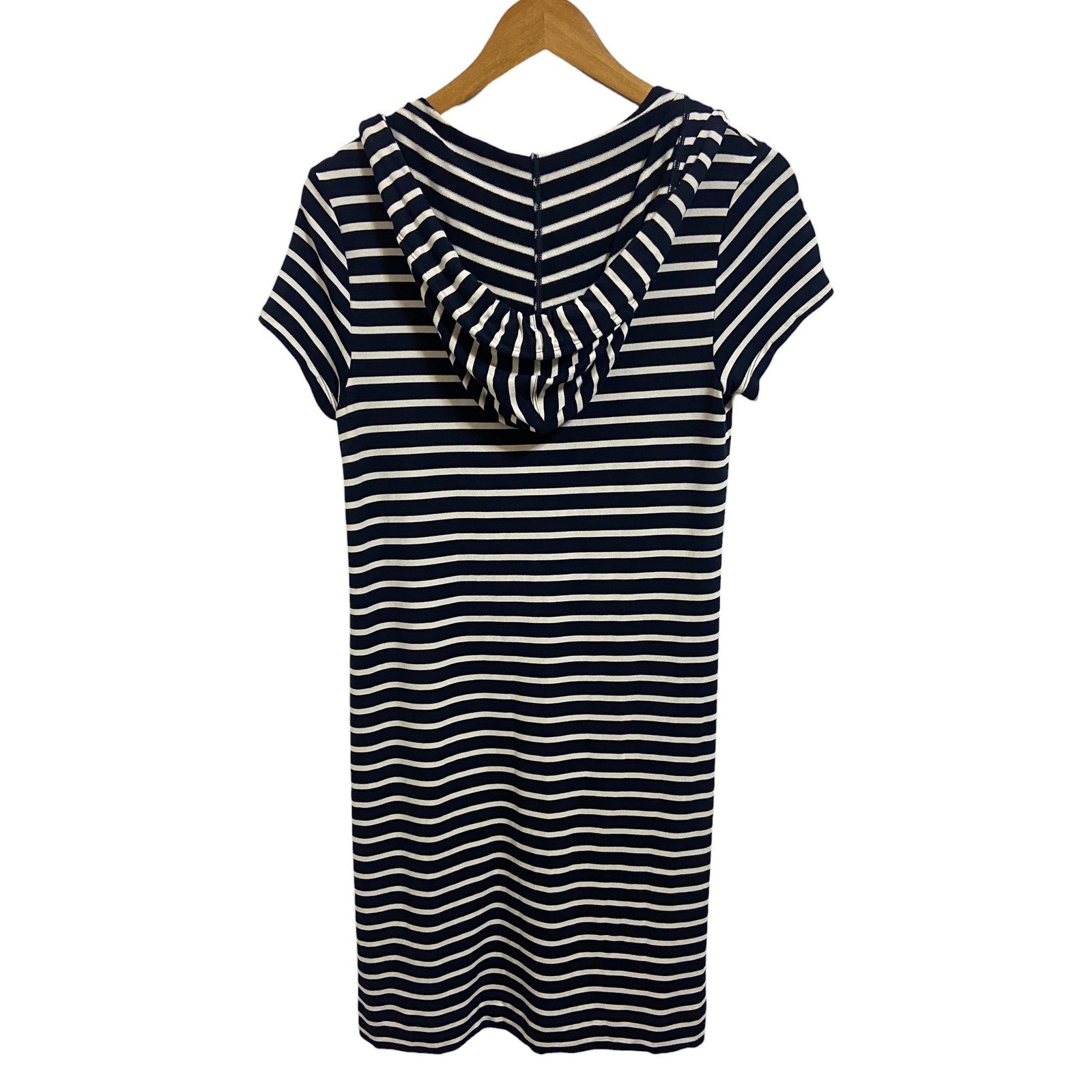 Cabi Navy White Striped Hooded Short Sleeve T-Shirt Dress Nautical Coastal XS