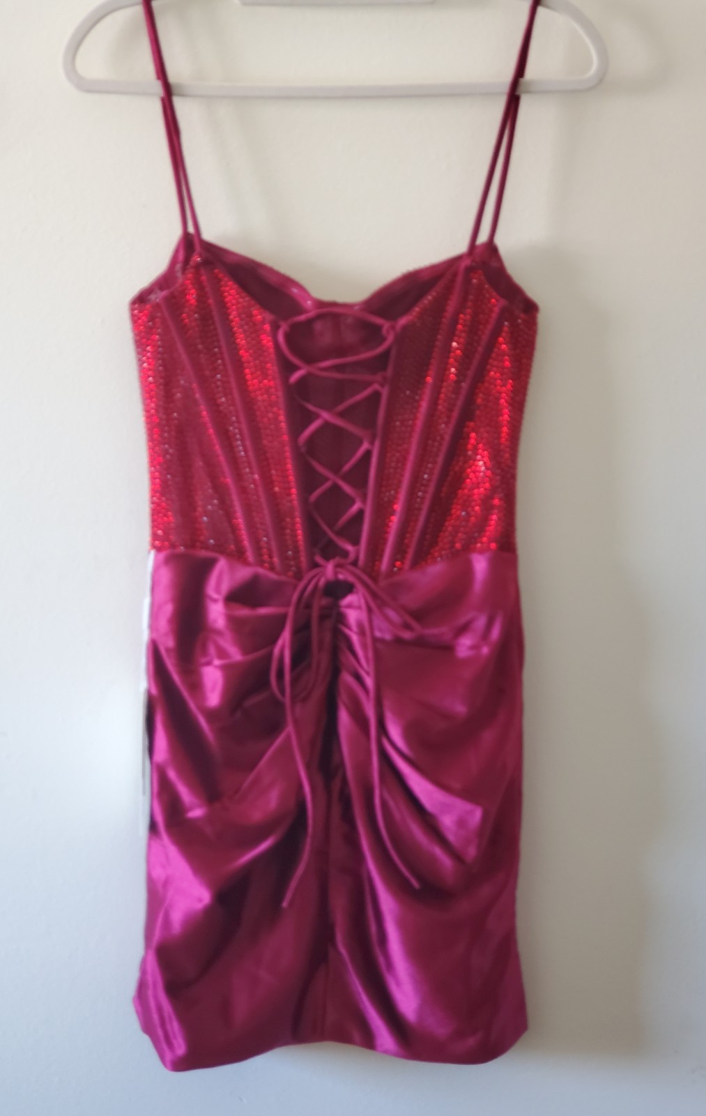 Stacees Sz 0 (XS) Sparkling Strapless Hot Fix Crystal Corset Mini Dress Burgundy