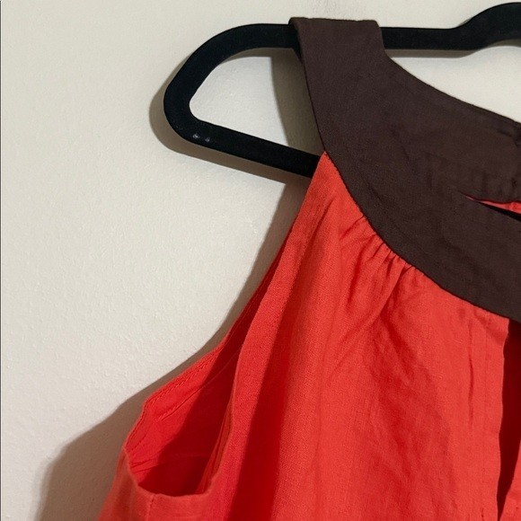 John Paul Richard orange Mini Dress women XL linen Brown Collar shift casual Y2K