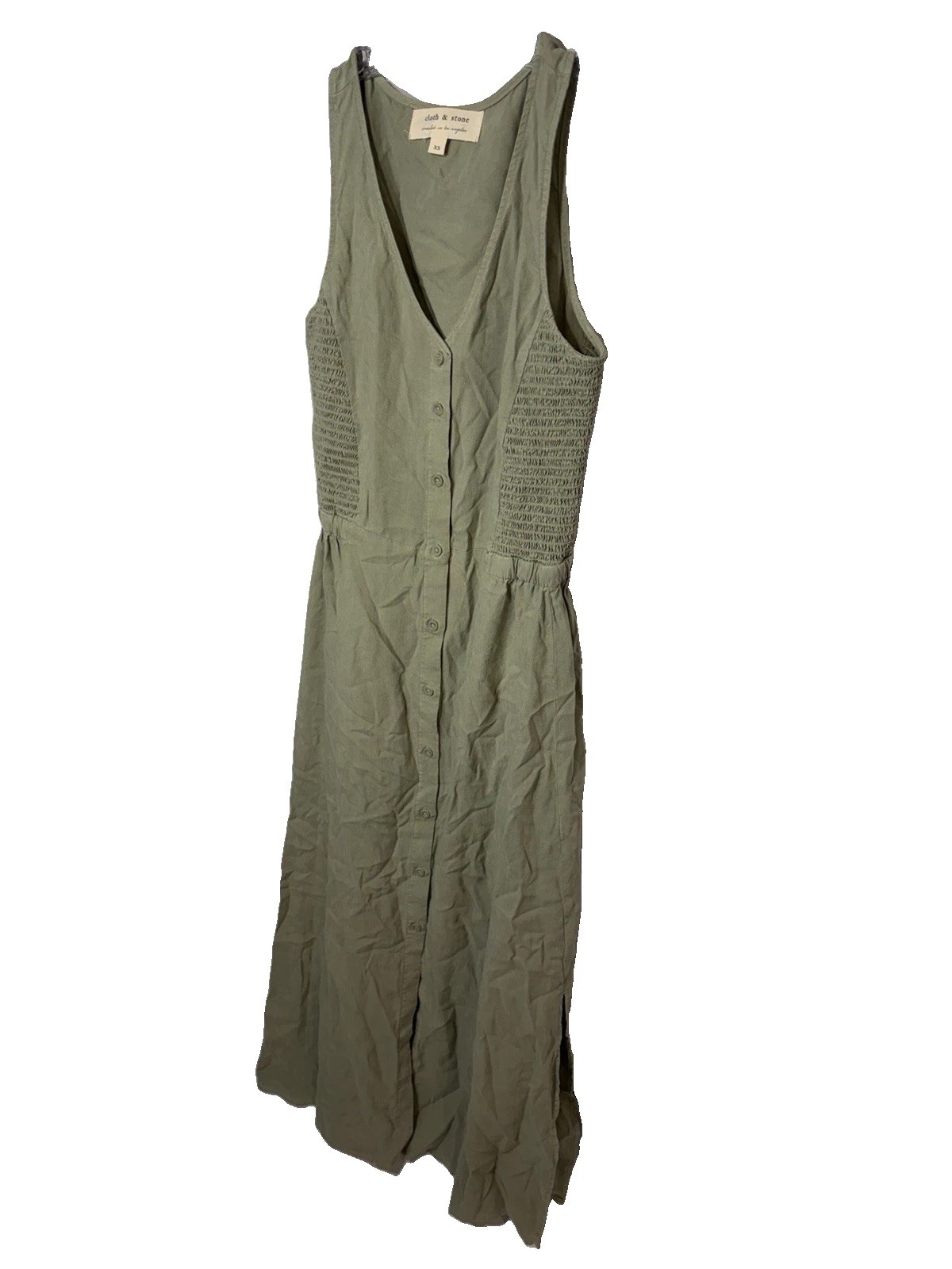 Cloth & Stone Green Button Front Sleeveless Midi Dress Size Xs