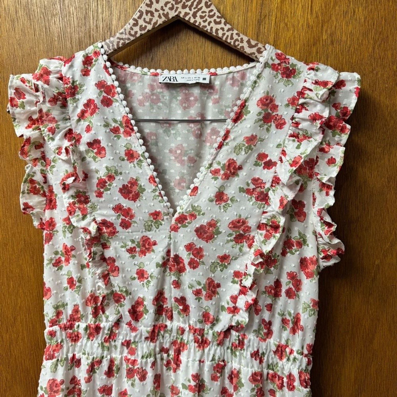 Zara Sleeveless Ruffle Swiss Dot Floral Print Long Midi Dress White Large L