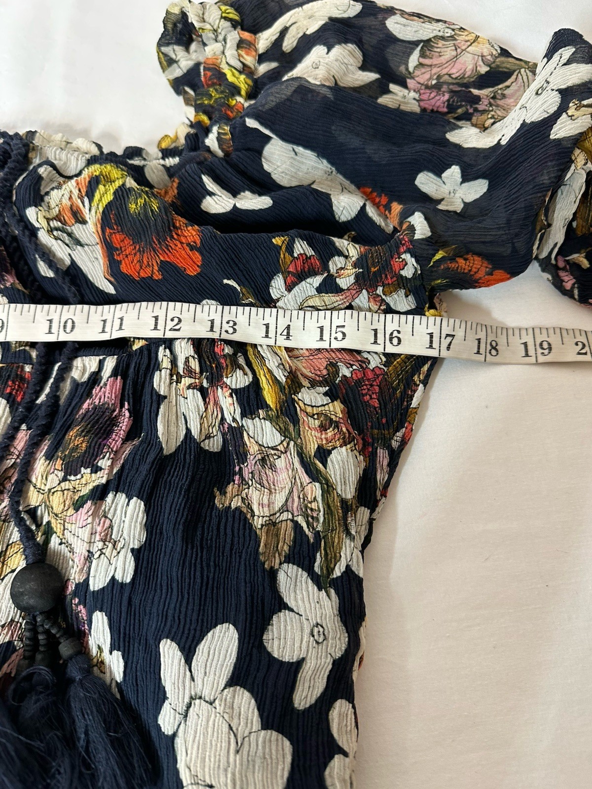 TRYB Anthropologie 100% Silk Mini Dress Navy Floral Tiered Romantic Boho Chic
