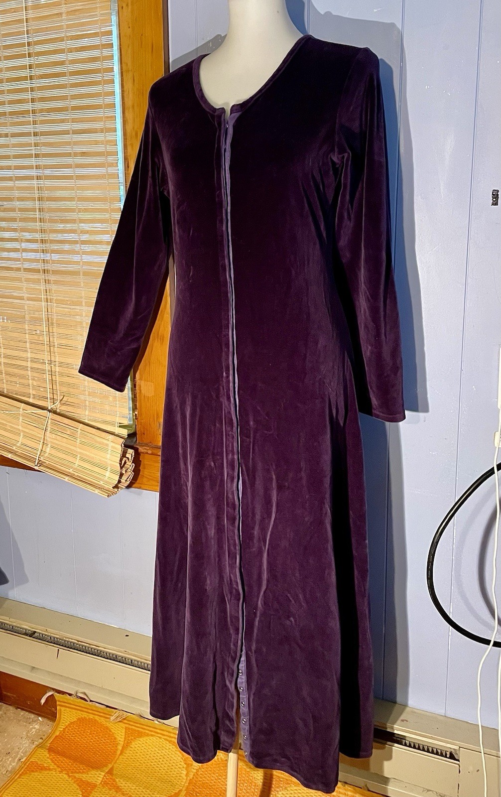 FLAX Jeanne Engelhart Purple Velour Zip Front Long Sleeve A-Line Gown S Petite