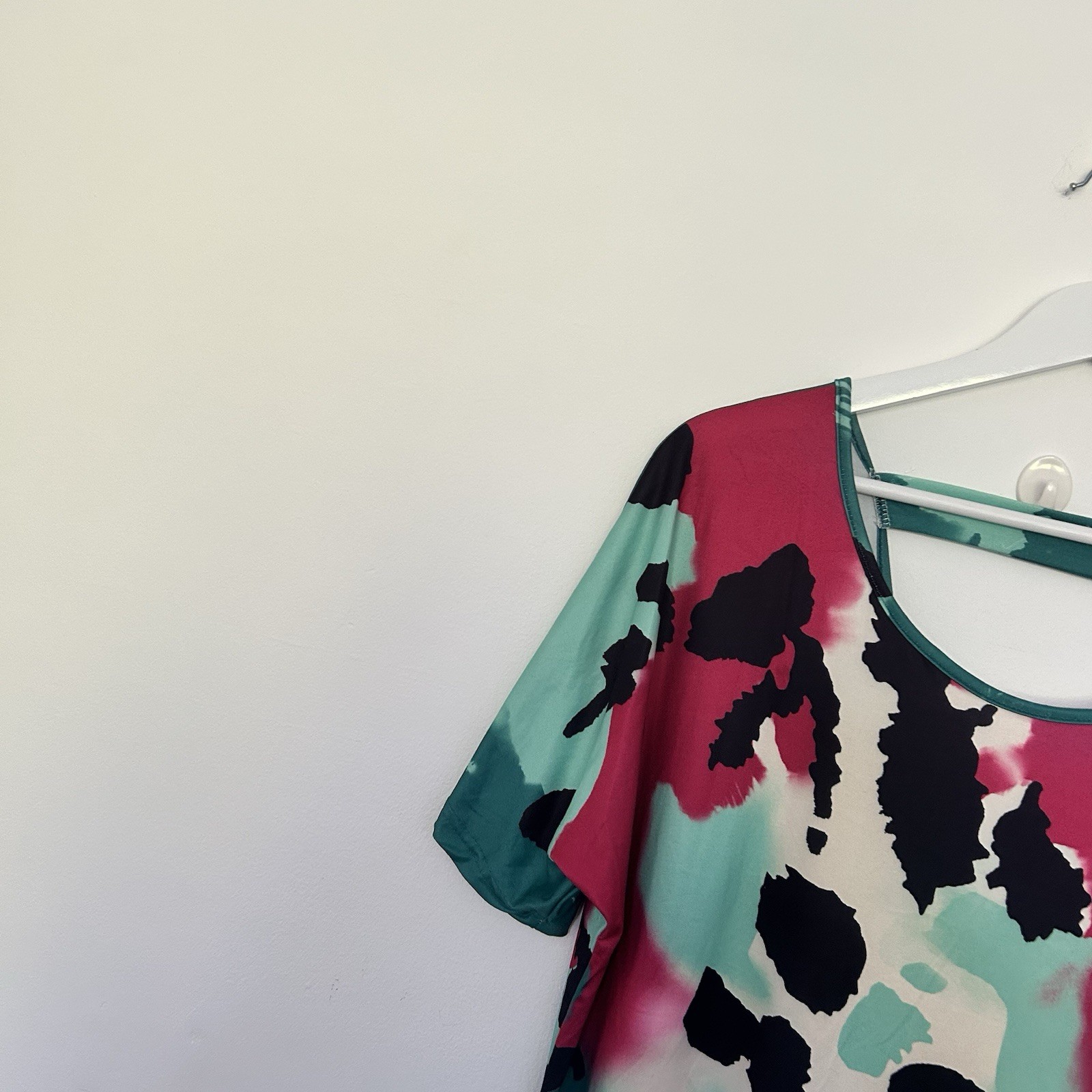 Summer Dress Womens One Size Pink Green 3/4 Sleeve Round Neck Midi Casual