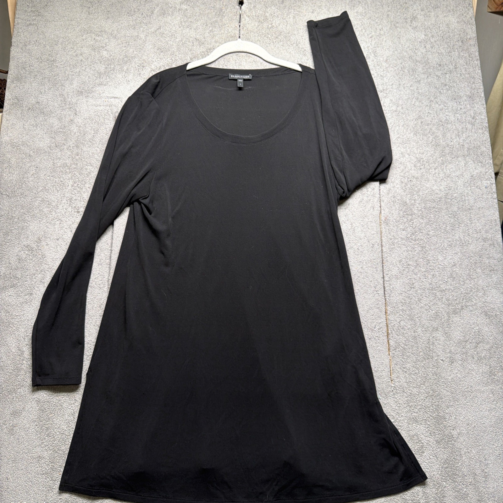 Eileen Fisher Black Silk Jersey Long Sleeve Shift Dress Women’s Large