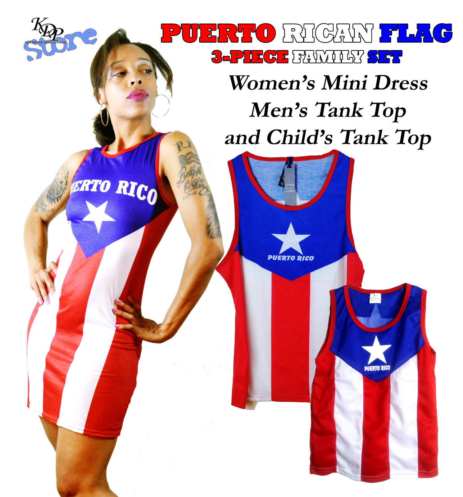 Puerto Rican Flag Family Dress & Shirts Set