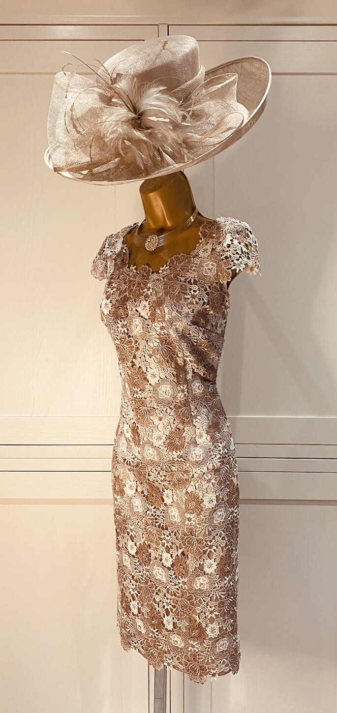 Jacques Vert Oyster Lace Overlay Dress UK 10 & Shantung Edge To Edge Jacket 12