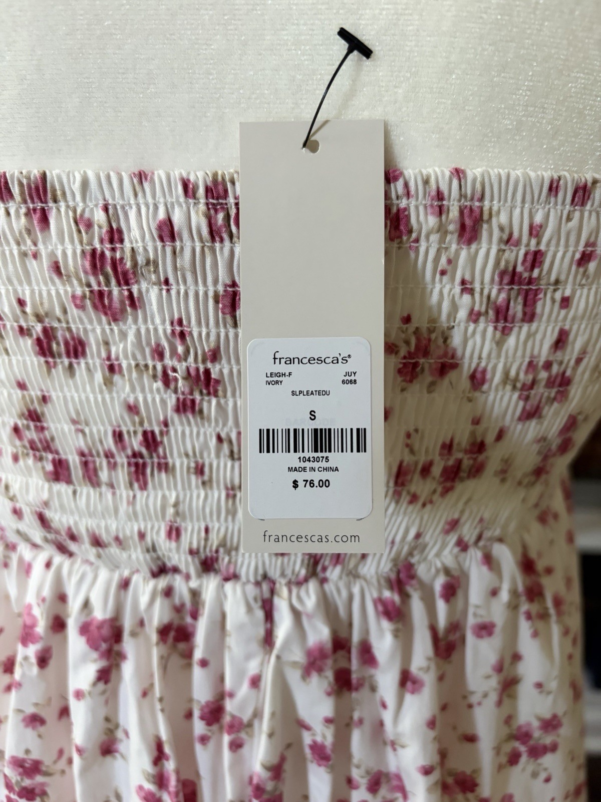 francesca’s Ivory/Pink Floral Maxi Dress Smocked Square Neck Tie Straps S