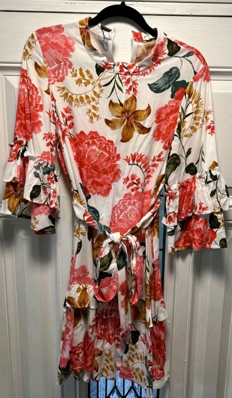 Petal And Pup Dress Womens L Multicolor Floral Ruffle Sleeve Boho Cottagecore