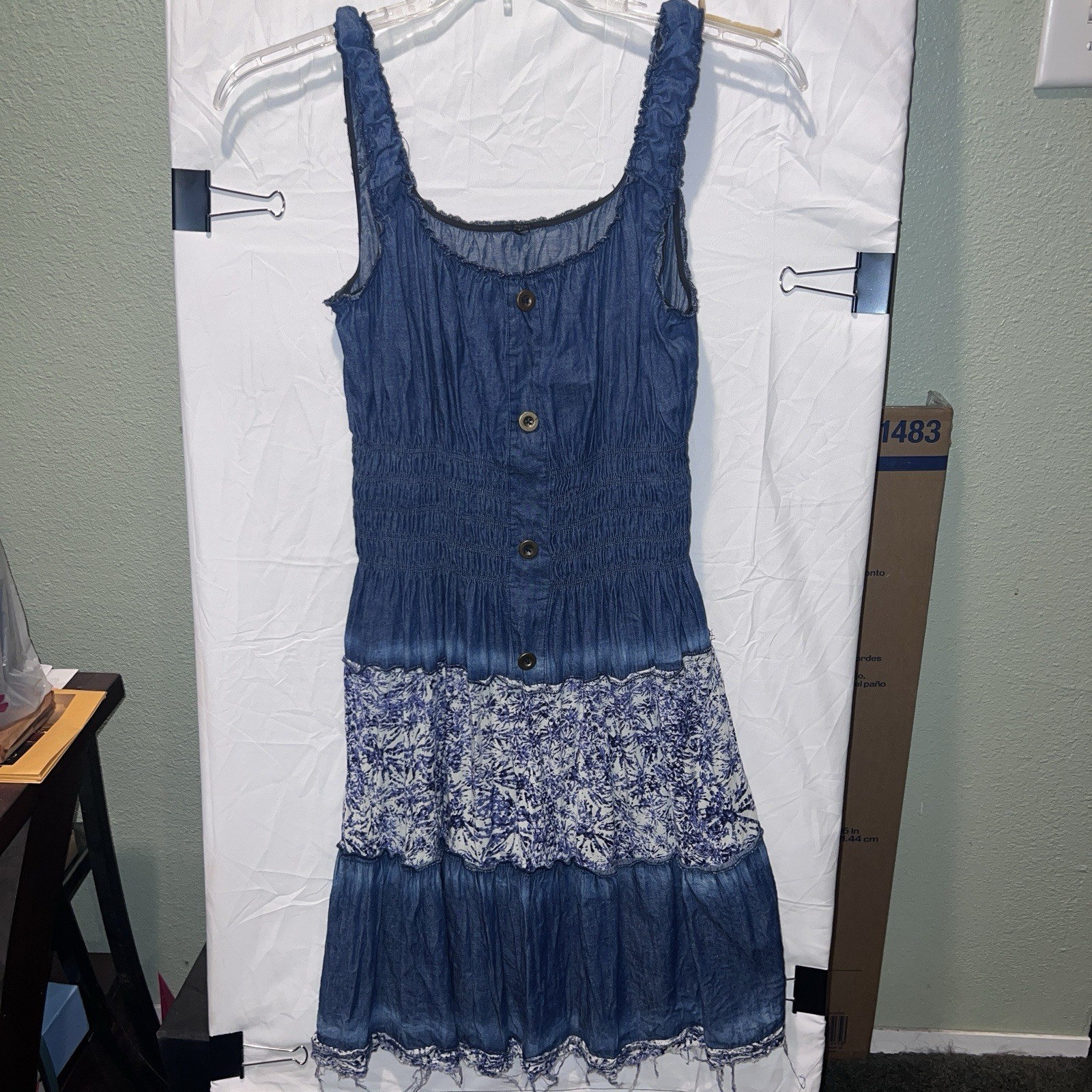 Bohemian Style Indigo Tiered Dress with Smocked Waist Size M, Size Tag Missing