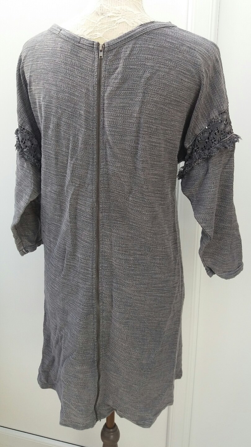 H&M Ladies Size XS 6 8 Grey Zip Back Ethnic Style Tunic Dress Casual Fashion