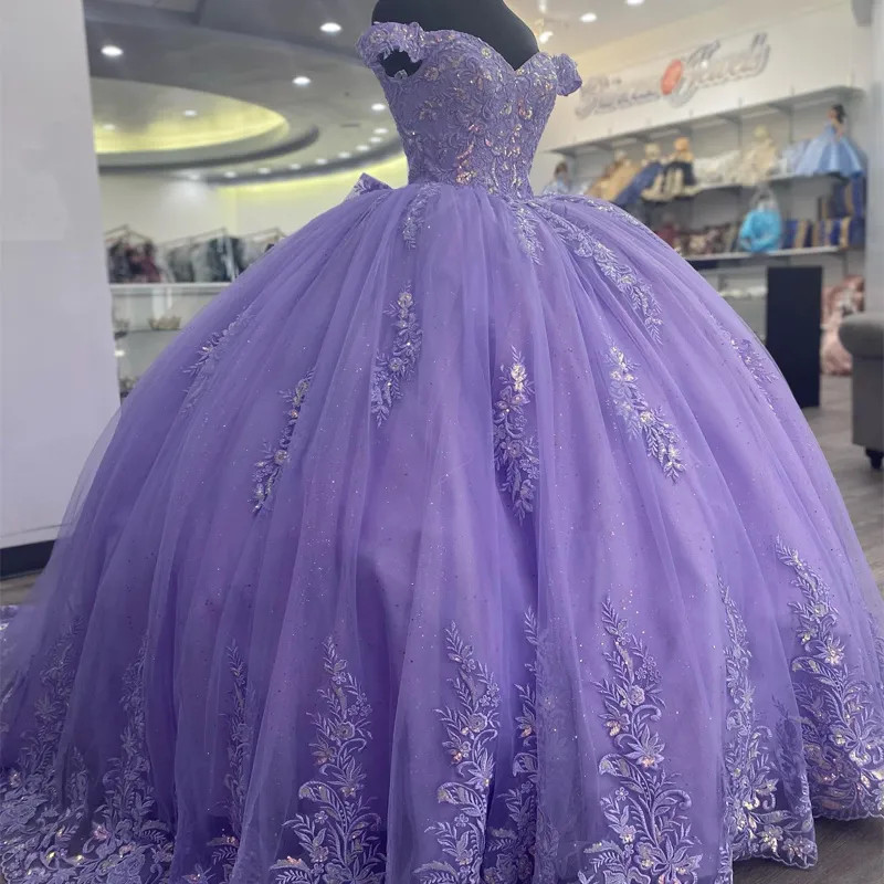 Lavender Sparkly Quinceanera Dress 2025 Princess Off Shoulder Sweet 16 Ball Gown