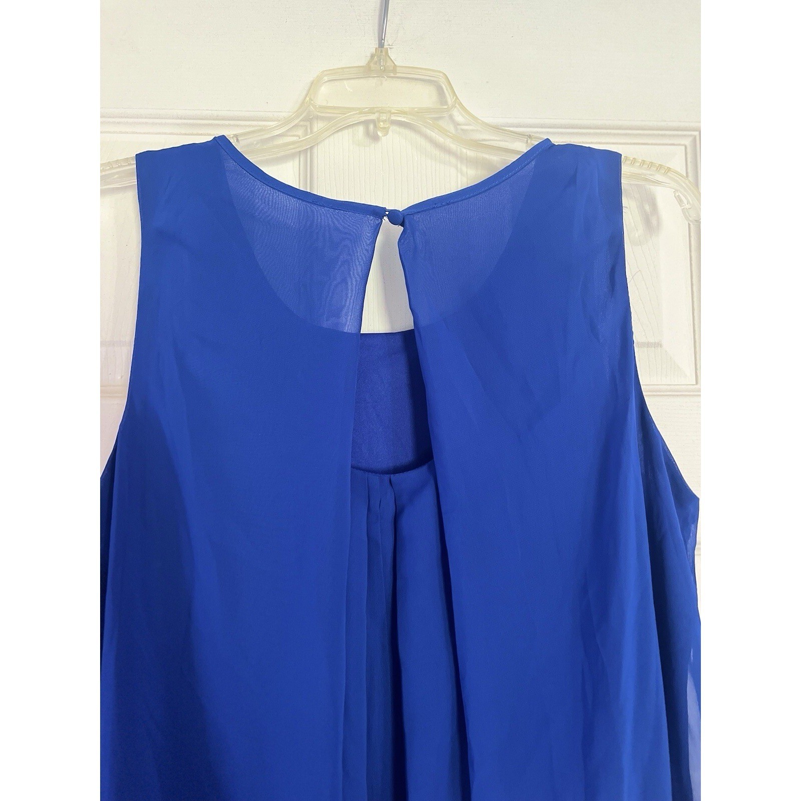 MSK Blue Chiffon Rhinestone Fringe Shift Dress 14W Cocktail Evening Goddess