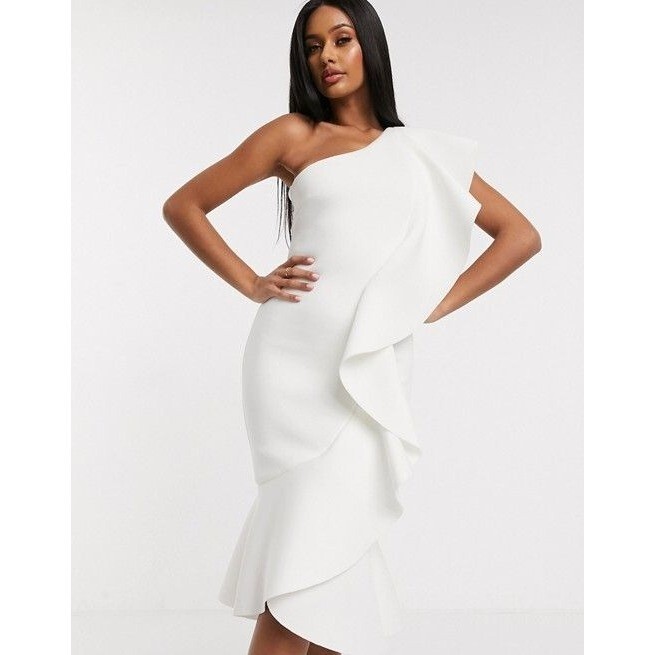 Lavish Alice Dress Womens 8 One Shoulder Exaggerated Frill Scuba Stretch Wedding