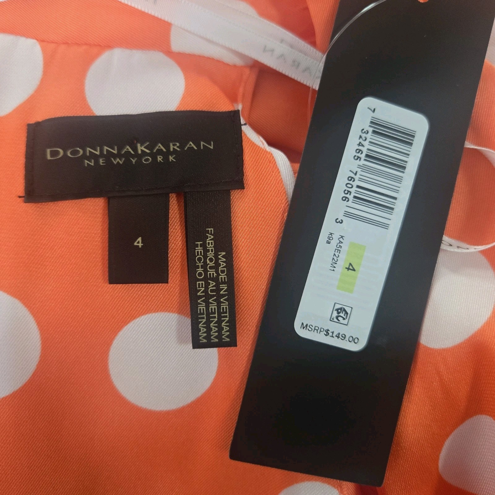 Donna Karen New York Orange Dot Print V-neck Halter Style MIDI Dress Size 4 NWT
